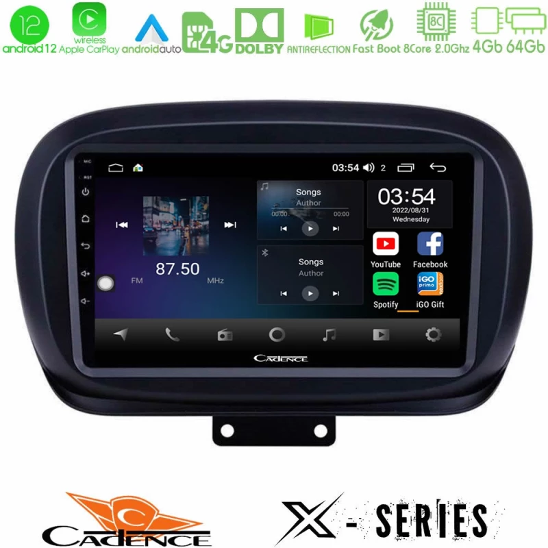 Cadence x Series Fiat 500x 8core Android12 4+64gb Navigation Multimedia Tablet 9 u-x-Ft230