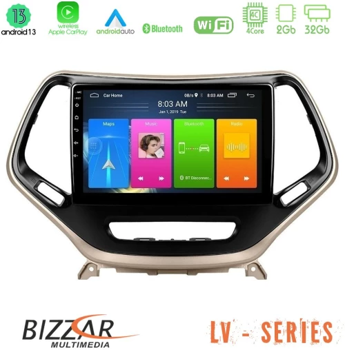 Bizzar lv Series Jeep Cherokee 2014-2019 4core Android 13 2+32gb Navigation Multimedia Tablet 9 u-lv-Jp0077