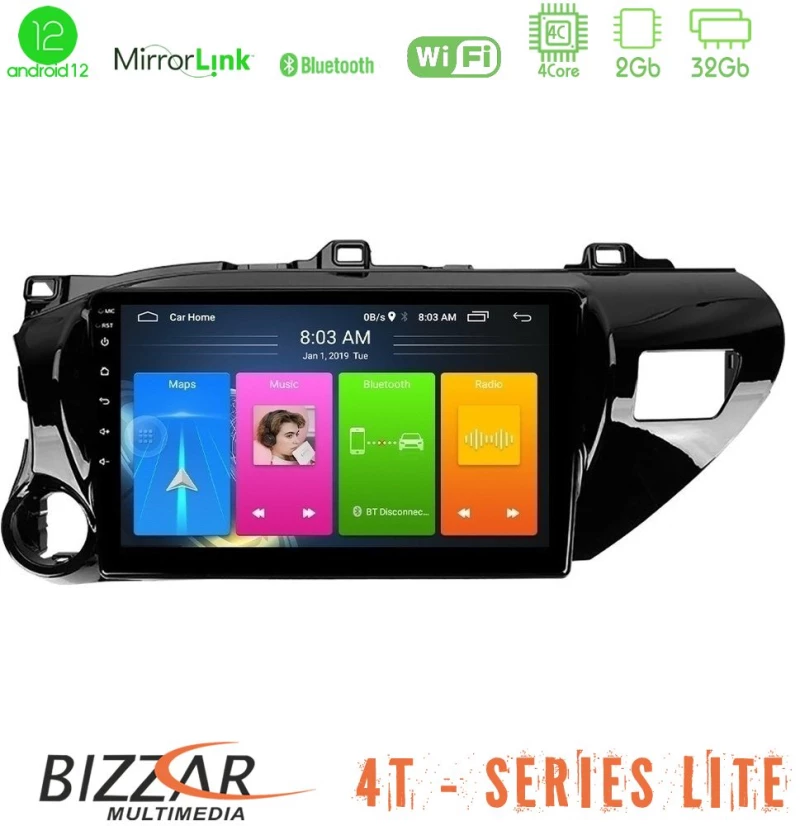 Bizzar 4t Series Toyota Hilux 2017-2021 4core Android12 2+32gb Navigation Multimedia Tablet 10 u-lvb-Ty600