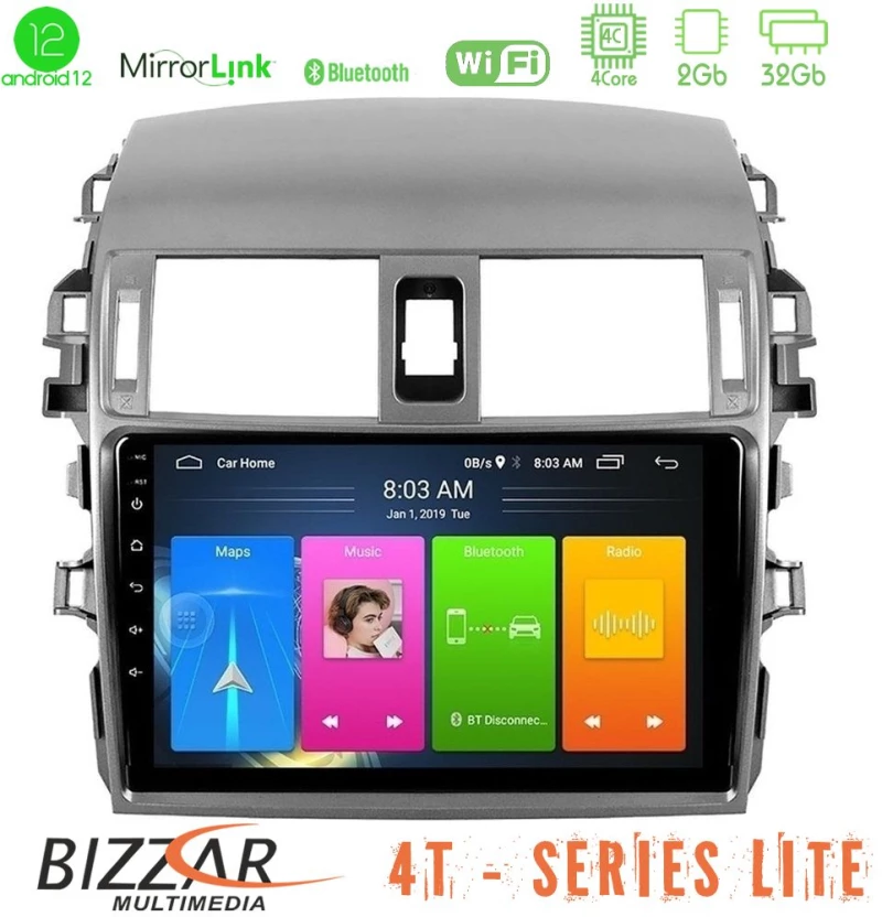 Bizzar 4t Series Toyota Corolla 2008-2010 4core Android12 2+32gb Navigation Multimedia Tablet 9 u-lvb-Ty0144
