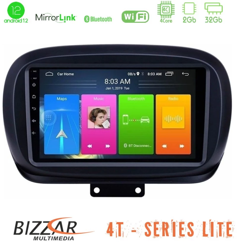 Bizzar 4t Series Fiat 500x 4core Android12 2+32gb Navigation Multimedia Tablet 9 u-lvb-Ft230