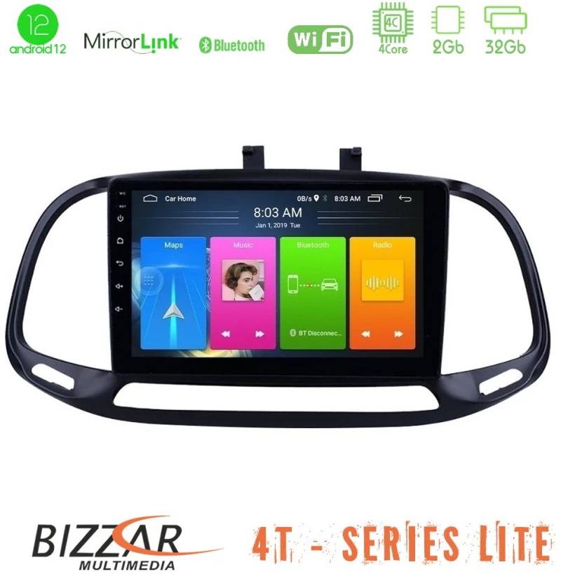 Bizzar 4t Series Fiat Doblo 2015-2022 4core Android12 2+32gb Navigation Multimedia Tablet 9 u-lvb-Ft0909