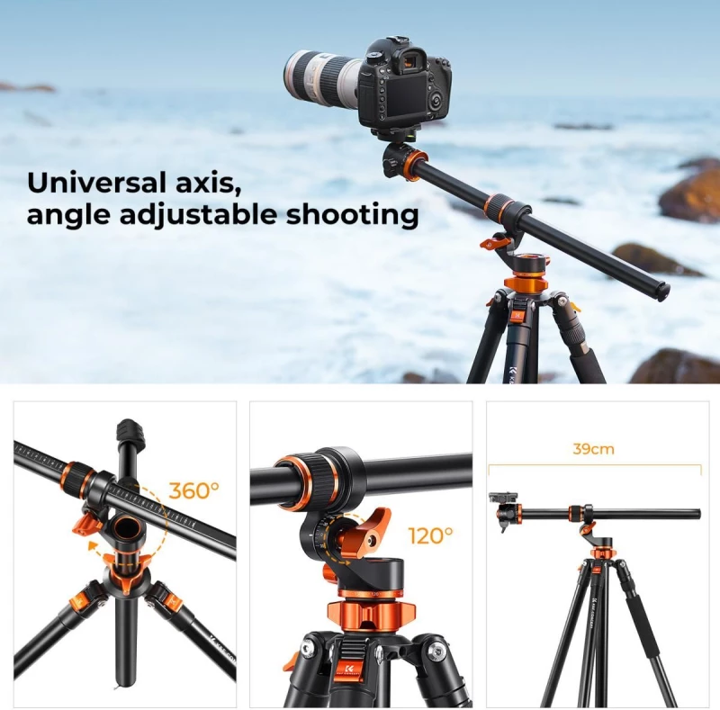 K&F Concept T254A7+BH-28L Magnesium Aluminum Tripod, Rotatable Multi-Angle Center & Detachable Monopod (KF09.119)