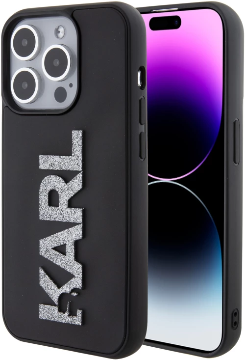 Karl Lagerfeld “Karl 3D Logo Glitter Cover” Hard Case Θήκη προστασίας από σιλικόνη – iPhone 15 Pro (Glitter / Black – KLHCP15L3D