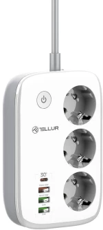 Tellur Smart Πολύπριζο Προστασίας 3 Θέσεων με υποδοχές 2xUSB-C - Λευκό