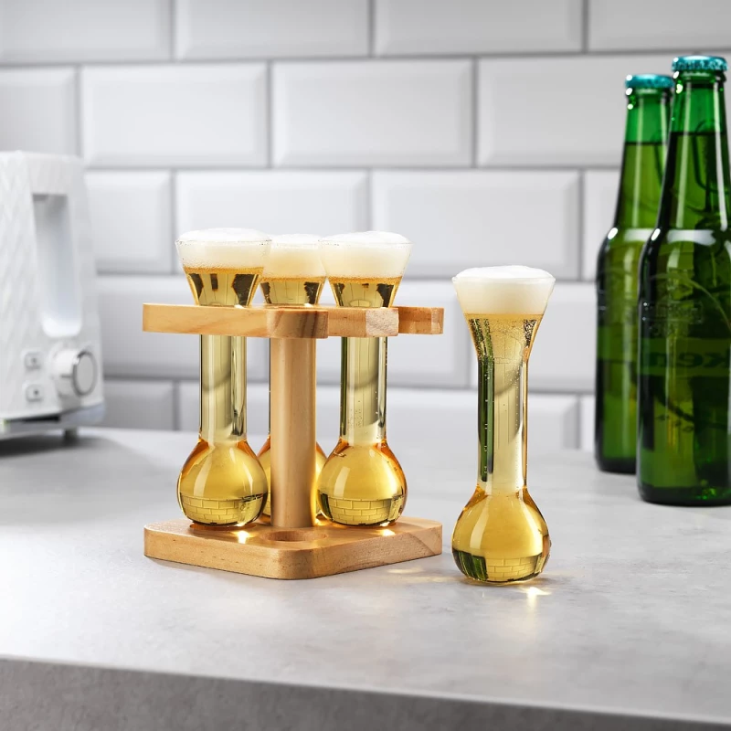 The Source Mini Yards Of Ale - Σετ Μινι Ποτηριών Μπύρας με Ξύλινη Βάση