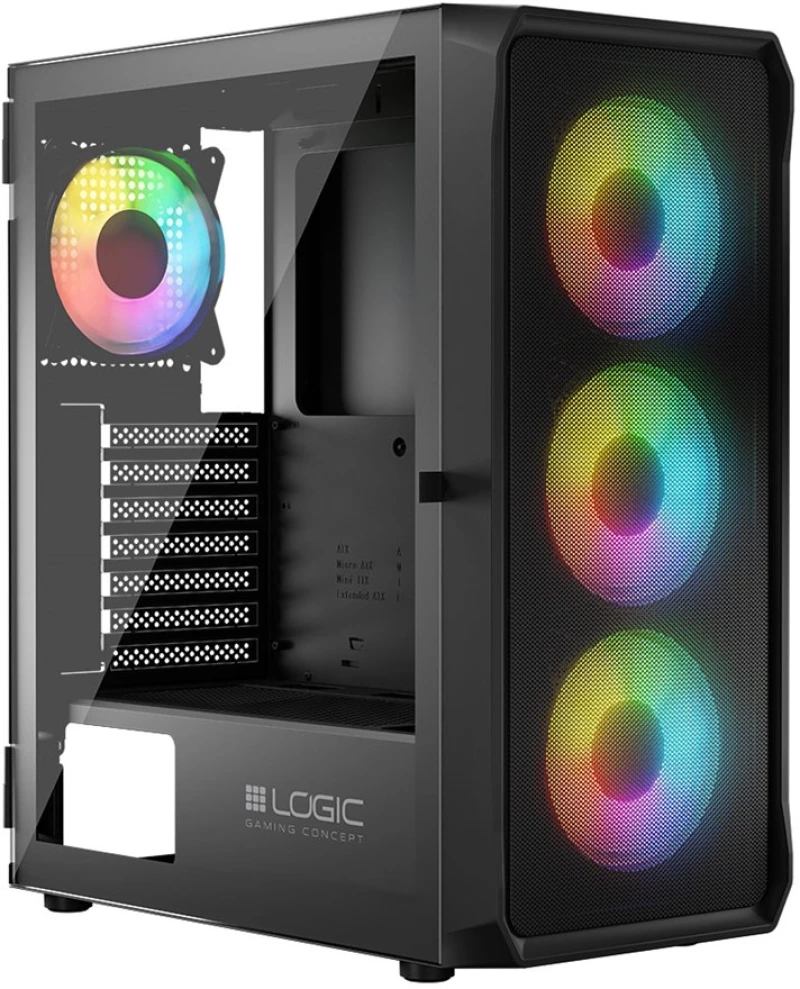 Logic Portos ARGB Gaming Midi Tower Κουτί Υπολογιστή με Πλαϊνό Παράθυρο Μαύρο