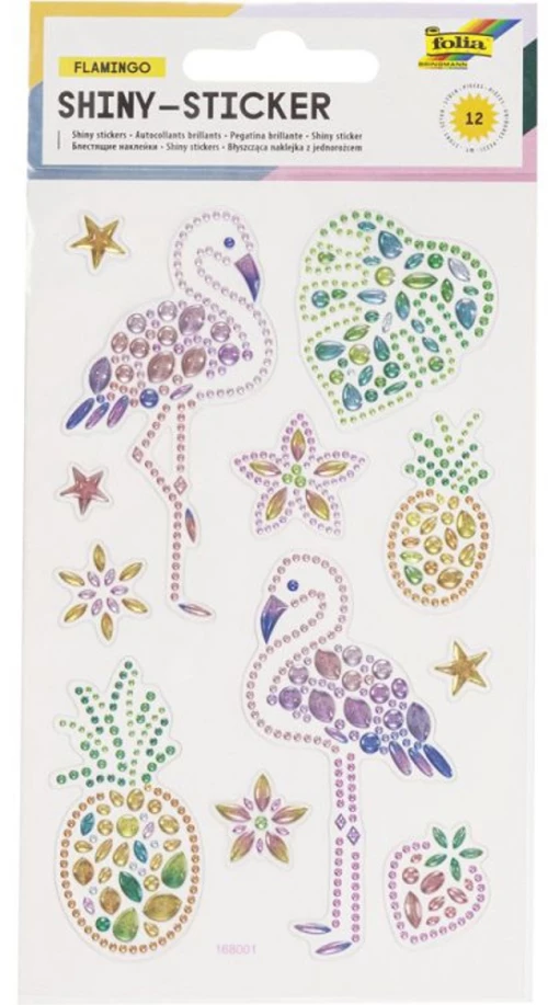 384909 ΣΕΤ 12 ΑΥΤΟΚΟΛΛΗΤΑ ΜΕ ΚΡΥΣΤΑΛΛΑΚΙΑ, 10Χ16 CM, FLAMINGO