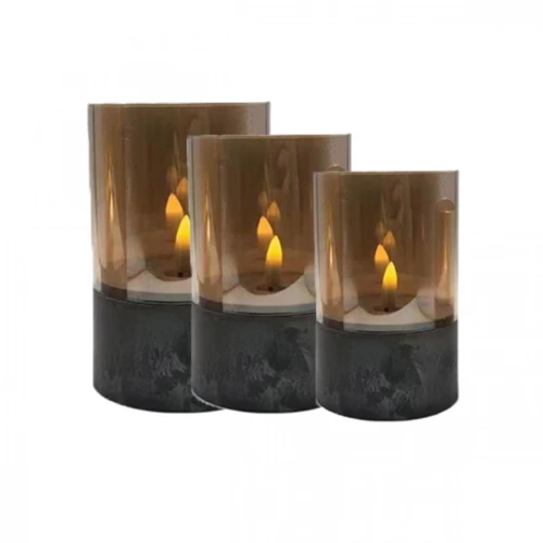 Σετ 3 Γυάλινα Κηροπήγια Μπαταρίας με Διάμετρο 8cm - Μαύρο