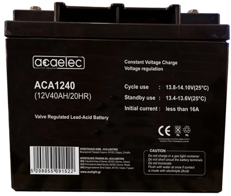 ΜΠΑΤΑΡΙΑ AGM VRLA 12V 40AH/20HR (M6 τερματικό) ACA ACA1240