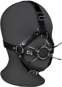 Ouch Head Harness with Spider Gag and Nose Hooks - Black