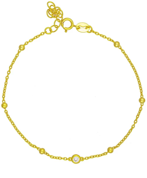 Βραχιόλι επιχρυσωμένο ασήμι 925, μονόπετρο λευκό ζιργκόν, αλυσίδα με dots, από την Excite Fashion Jewellery.  B-24-G