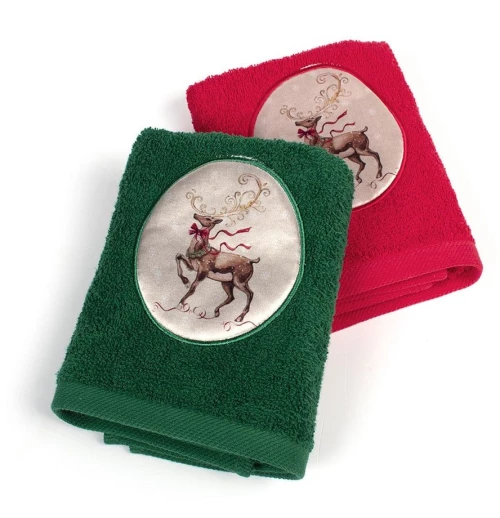 Πετσέτες Χριστουγεννιάτικες Τάρανδος (Σετ 2τμχ) Red-Green DimCol Σετ Πετσέτες