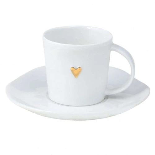 Φλυτζάνι Καφέ Με Πιατάκι Heart LBTRD0014341 6x5cm White-Gold Raeder Πορσελάνη
