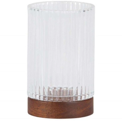 Ποτηροθήκη LBTAH-BA72023 7x7x12cm Clear-Brown Andrea House Ξύλο,Γυαλί