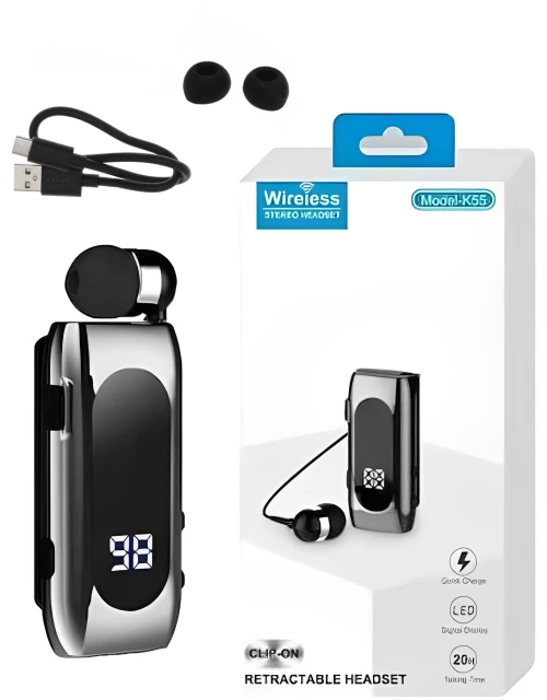 Ακουστικό Bluetooth Handsfree In-ear Πέτου με Δόνηση και Κλιπ K-55 Ασημί