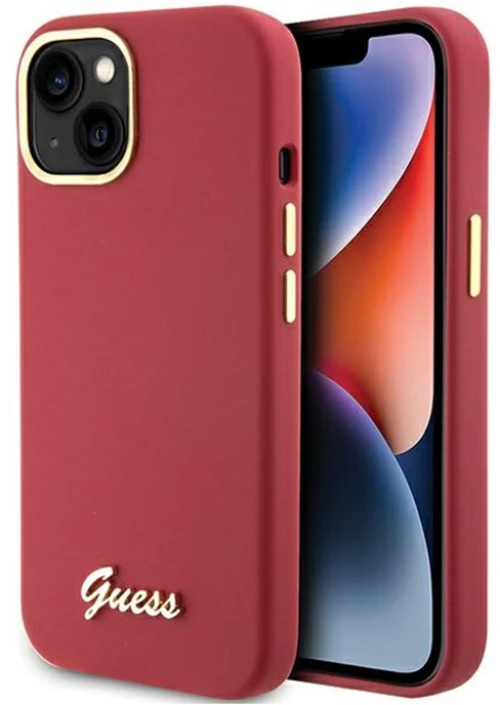 Guess Silicone Script Metal Logo & Frame - iPhone 15 Case (magenta)