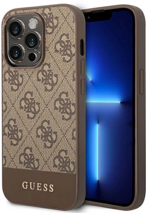 Guess 4G Bottom Stripe Metal Logo Collection - Case for iPhone 14 Pro (Brown)