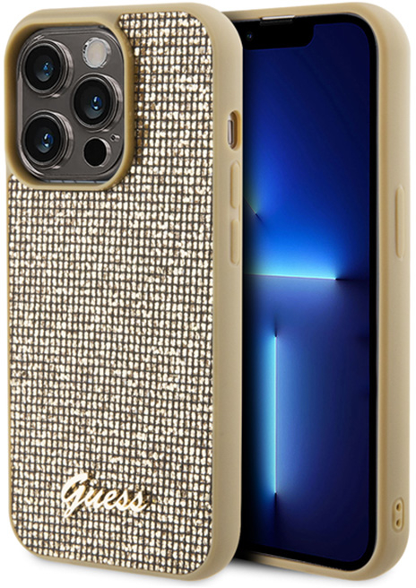 Guess Disco Metal Script - Case for iPhone 15 Pro (Gold)