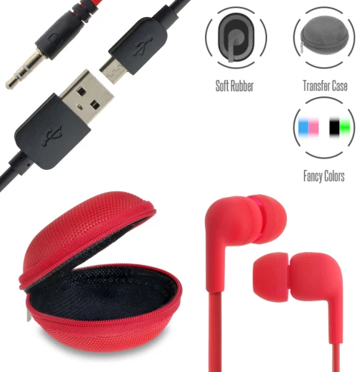 Stereo hi-fi earphones red+ θήκη + usb to micro