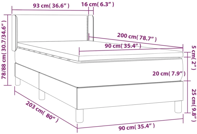 ΚΡΕΒΑΤΙ BOXSPRING ΜΕ ΣΤΡΩΜΑ ΣΚΟΥΡΟ ΓΚΡΙ 90X200 ΕΚ. ΥΦΑΣΜΑΤΙΝΟ 3130162