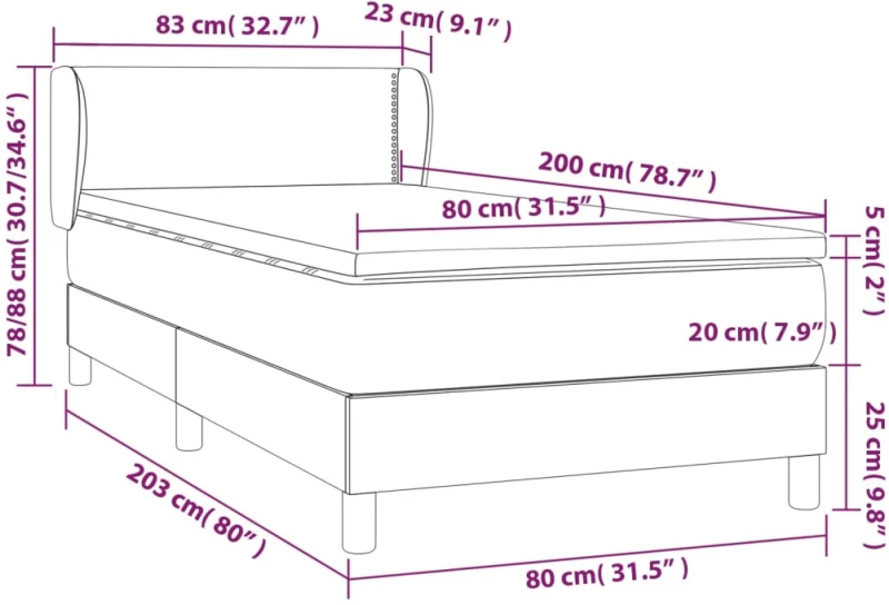 ΚΡΕΒΑΤΙ BOXSPRING ΜΕ ΣΤΡΩΜΑ ΜΑΥΡΟ 80 X 200 ΕΚ. ΥΦΑΣΜΑΤΙΝΟ 3126119