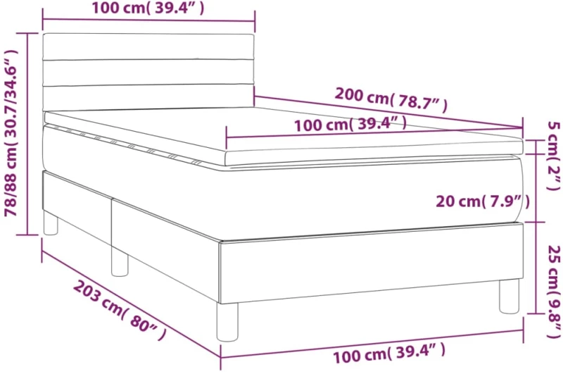 ΚΡΕΒΑΤΙ BOXSPRING ΜΕ ΣΤΡΩΜΑ & LED ΑΝ.ΓΚΡΙ 100X200 ΕΚ ΥΦΑΣΜΑΤΙΝΟ 3133213