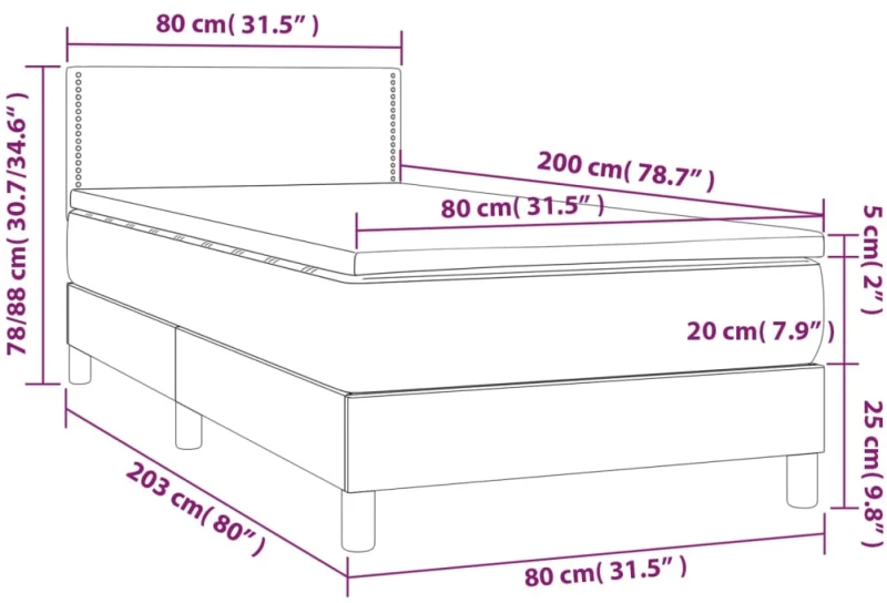 ΚΡΕΒΑΤΙ BOXSPRING ΜΕ ΣΤΡΩΜΑ & LED ΑΝ.ΓΚΡΙ 80X200 ΕΚ. ΥΦΑΣΜΑΤΙΝΟ 3133589