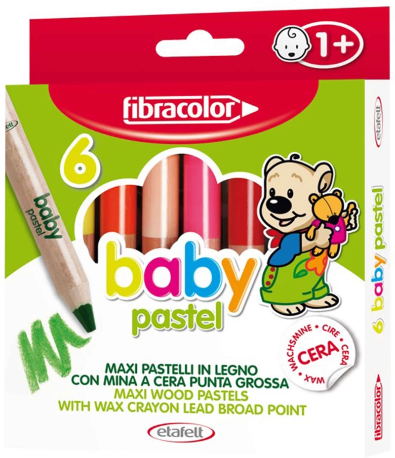 FIBRACOLOR ΚΗΡΟΜΠΟΓΙΕΣ BABY PASTEL ΜΑΛΑΚΗ ΓΡΑΦΗ ΚΟΥΤΙ 6 ΧΡΩΜΑΤΩΝ