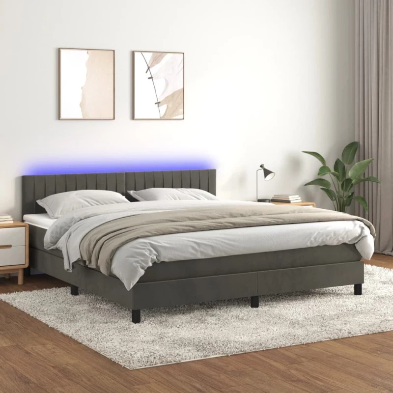 ΚΡΕΒΑΤΙ BOXSPRING ΜΕ ΣΤΡΩΜΑ & LED ΣΚ. ΓΚΡΙ 160X200ΕΚ. ΒΕΛΟΥΔΙΝΟ 3134532