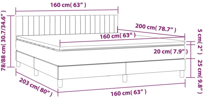 ΚΡΕΒΑΤΙ BOXSPRING ΜΕ ΣΤΡΩΜΑ & LED ΣΚ. ΓΚΡΙ 160X200ΕΚ. ΒΕΛΟΥΔΙΝΟ 3134532