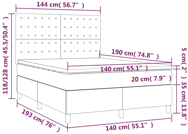ΚΡΕΒΑΤΙ BOXSPRING ΜΕ ΣΤΡΩΜΑ & LED ΜΑΥΡΟ 140X190 ΕΚ. ΣΥΝΘ. ΔΕΡΜΑ 3135939