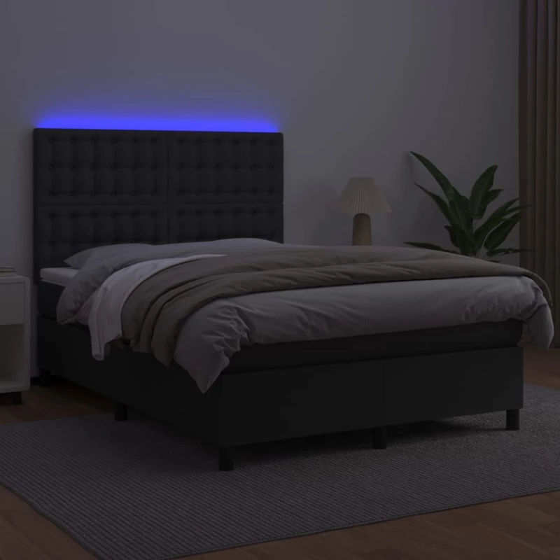 ΚΡΕΒΑΤΙ BOXSPRING ΜΕ ΣΤΡΩΜΑ & LED ΜΑΥΡΟ 140X200 ΕΚ. ΣΥΝΘ. ΔΕΡΜΑ 3135945