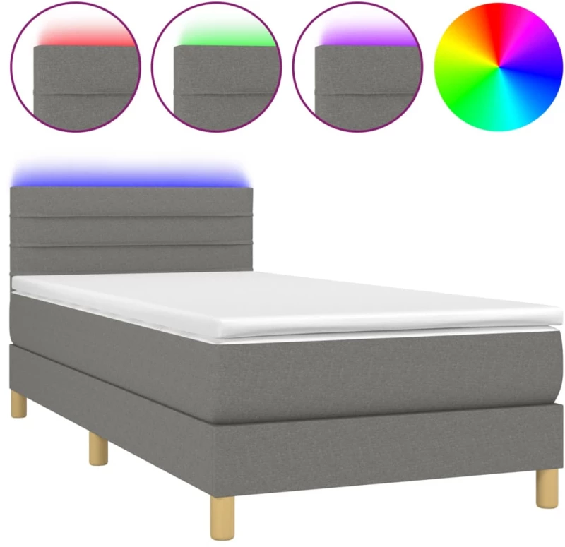 ΚΡΕΒΑΤΙ BOXSPRING ΜΕ ΣΤΡΩΜΑ & LED ΣΚ.ΓΚΡΙ 100X200 ΕΚ ΥΦΑΣΜΑΤΙΝΟ 3133774