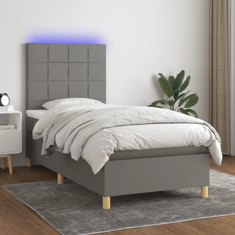 ΚΡΕΒΑΤΙ BOXSPRING ΜΕ ΣΤΡΩΜΑ & LED ΣΚ.ΓΚΡΙ 90X200 ΕΚ. ΥΦΑΣΜΑΤΙΝΟ 3135406