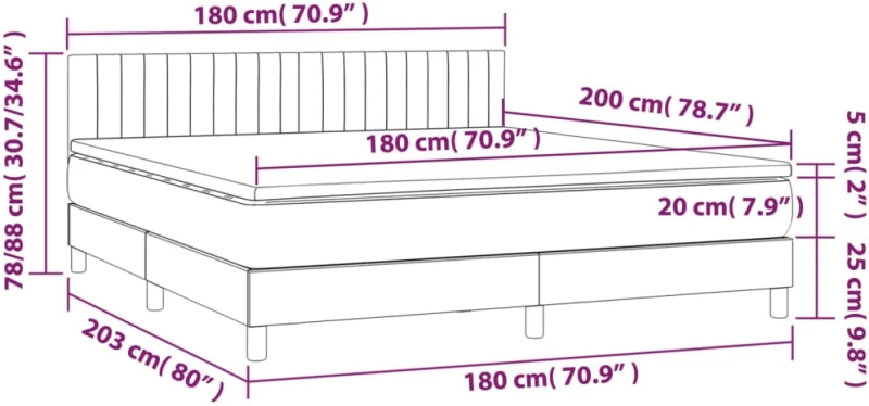 ΚΡΕΒΑΤΙ BOXSPRING ΜΕ ΣΤΡΩΜΑ & LED ΑΝ.ΓΚΡΙ 180X200 ΕΚ ΥΦΑΣΜΑΤΙΝΟ 3133333