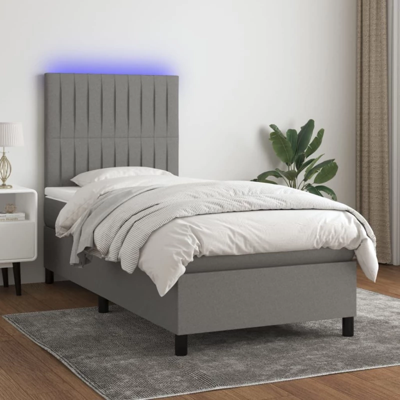 ΚΡΕΒΑΤΙ BOXSPRING ΜΕ ΣΤΡΩΜΑ & LED ΣΚ.ΓΚΡΙ 90X200 ΕΚ. ΥΦΑΣΜΑΤΙΝΟ 3135006