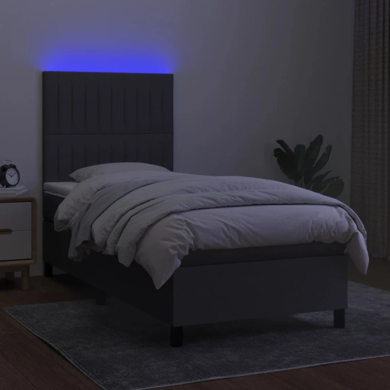 ΚΡΕΒΑΤΙ BOXSPRING ΜΕ ΣΤΡΩΜΑ & LED ΣΚ.ΓΚΡΙ 90X200 ΕΚ. ΥΦΑΣΜΑΤΙΝΟ 3135006