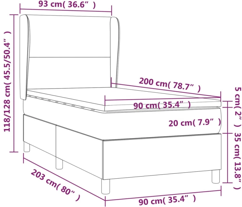 ΚΡΕΒΑΤΙ BOXSPRING ΜΕ ΣΤΡΩΜΑ ΣΚΟΥΡΟ ΓΚΡΙ 90X200 ΕΚ. ΥΦΑΣΜΑΤΙΝΟ 3128334