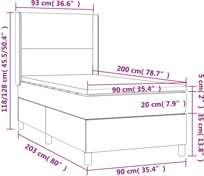 ΚΡΕΒΑΤΙ BOXSPRING ΜΕ ΣΤΡΩΜΑ & LED ΑΝ.ΓΚΡΙ 90X200 ΕΚ. ΥΦΑΣΜΑΤΙΝΟ 3138125
