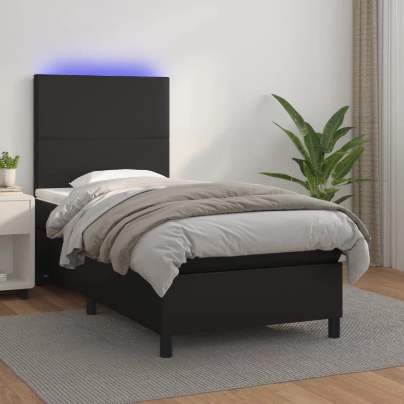 ΚΡΕΒΑΤΙ BOXSPRING ΜΕ ΣΤΡΩΜΑ & LED ΜΑΥΡΟ 80X200 ΕΚ. ΣΥΝΘ. ΔΕΡΜΑ 3135789