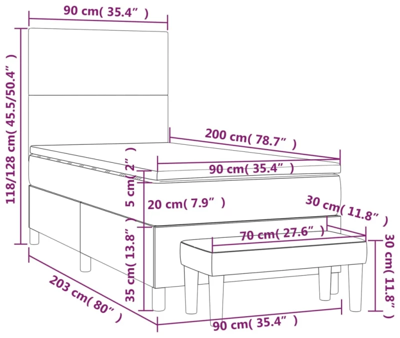 ΚΡΕΒΑΤΙ BOXSPRING ΜΕ ΣΤΡΩΜΑ ΑΝΟΙΧΤΟ ΓΚΡΙ 90X200 ΕΚ. ΥΦΑΣΜΑΤΙΝΟ 3136965