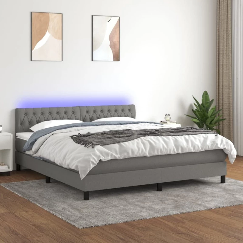 ΚΡΕΒΑΤΙ BOXSPRING ΜΕ ΣΤΡΩΜΑ & LED ΣΚ.ΓΚΡΙ 160X200 ΕΚ ΥΦΑΣΜΑΤΙΝΟ 3133406