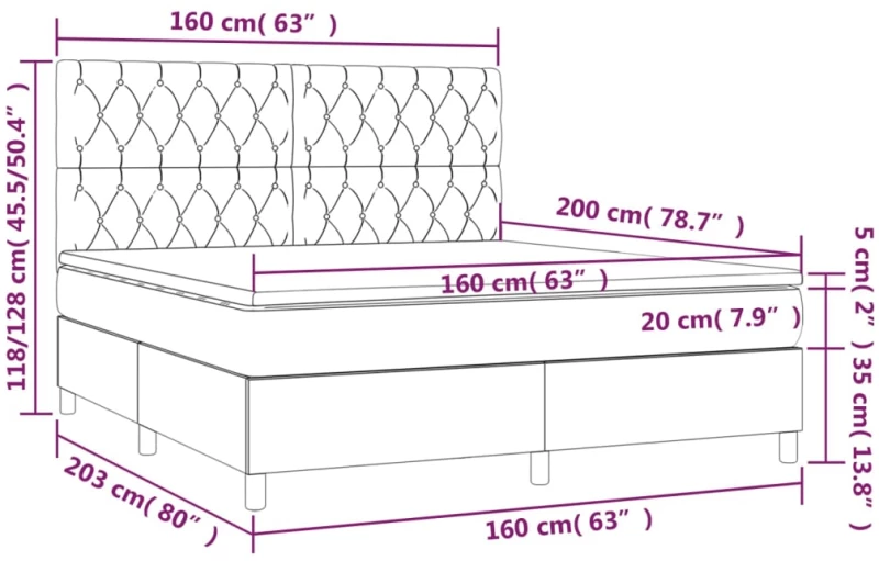 ΚΡΕΒΑΤΙ BOXSPRING ΜΕ ΣΤΡΩΜΑ & LED ΑΝ.ΓΚΡΙ 160X200ΕΚ. ΥΦΑΣΜΑΤΙΝΟ 3135685