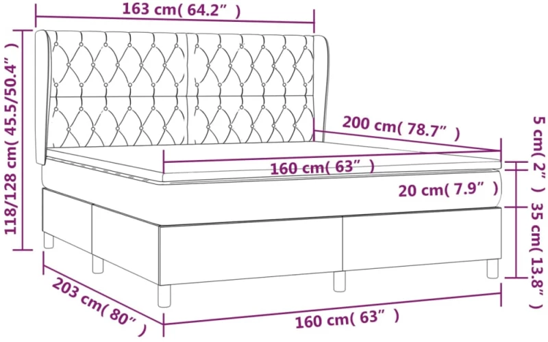 ΚΡΕΒΑΤΙ BOXSPRING ΜΕ ΣΤΡΩΜΑ ΣΚΟΥΡΟ ΓΚΡΙ 160X200 ΕΚ ΥΦΑΣΜΑΤΙΝΟ 3128214