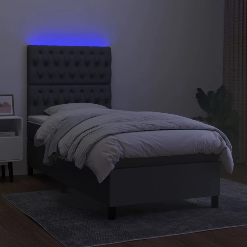 ΚΡΕΒΑΤΙ BOXSPRING ΜΕ ΣΤΡΩΜΑ & LED ΣΚ.ΓΚΡΙ 90X190 ΕΚ. ΥΦΑΣΜΑΤΙΝΟ 3135078