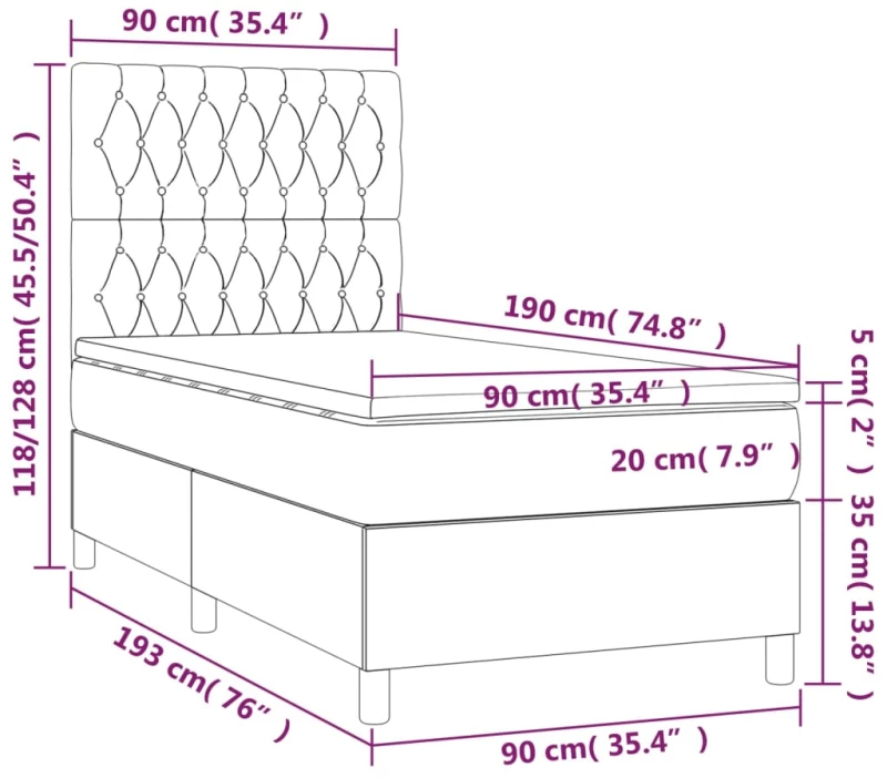 ΚΡΕΒΑΤΙ BOXSPRING ΜΕ ΣΤΡΩΜΑ & LED ΣΚ.ΓΚΡΙ 90X190 ΕΚ. ΥΦΑΣΜΑΤΙΝΟ 3135078