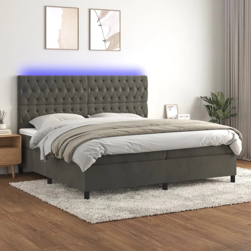 ΚΡΕΒΑΤΙ BOXSPRING ΜΕ ΣΤΡΩΜΑ & LED ΣΚ. ΓΚΡΙ 200X200ΕΚ. ΒΕΛΟΥΔΙΝΟ 3136324