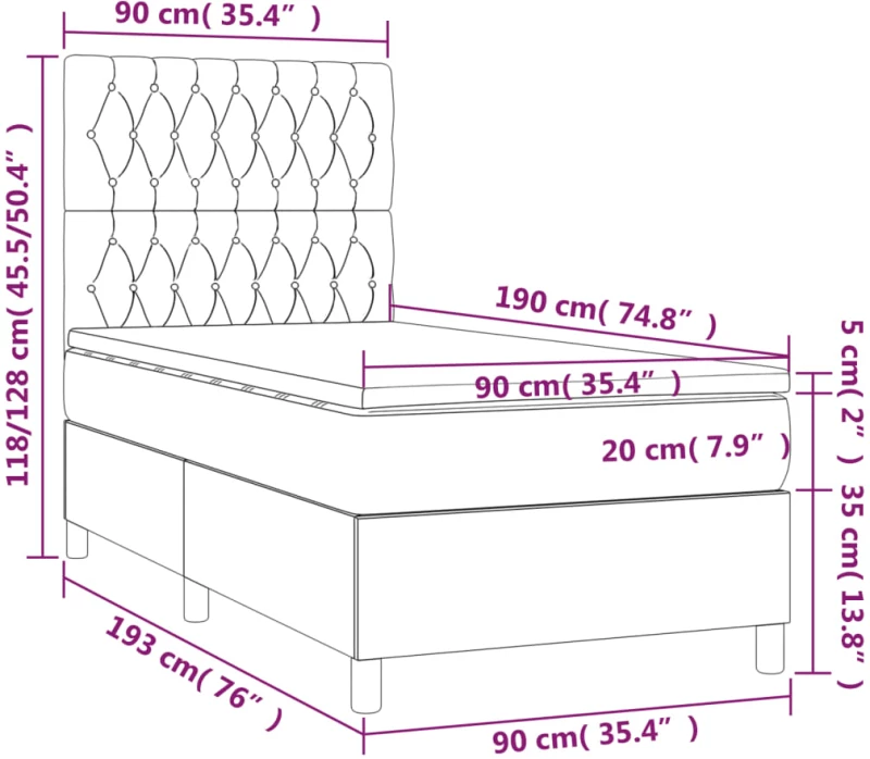 ΚΡΕΒΑΤΙ BOXSPRING ΜΕ ΣΤΡΩΜΑ & LED ΑΝ.ΓΚΡΙ 90X190 ΕΚ. ΥΦΑΣΜΑΤΙΝΟ 3135077