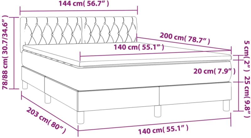 ΚΡΕΒΑΤΙ BOXSPRING ΜΕ ΣΤΡΩΜΑ & LED ΜΑΥΡΟ 140X200 ΕΚ. ΥΦΑΣΜΑΤΙΝΟ 3133399